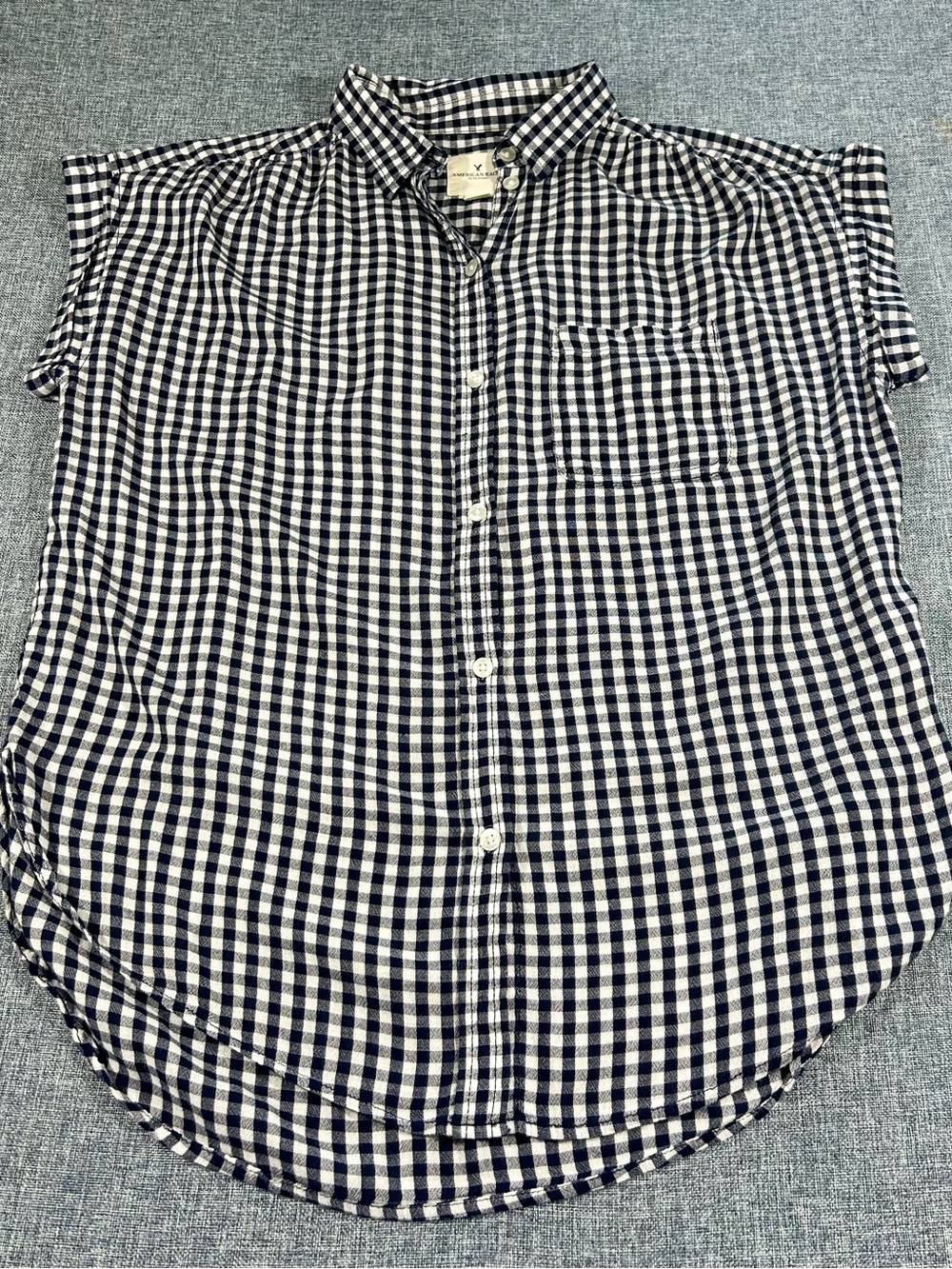 American Eagle Outfitters Oversized Navy and White Gingham Button Shirt
